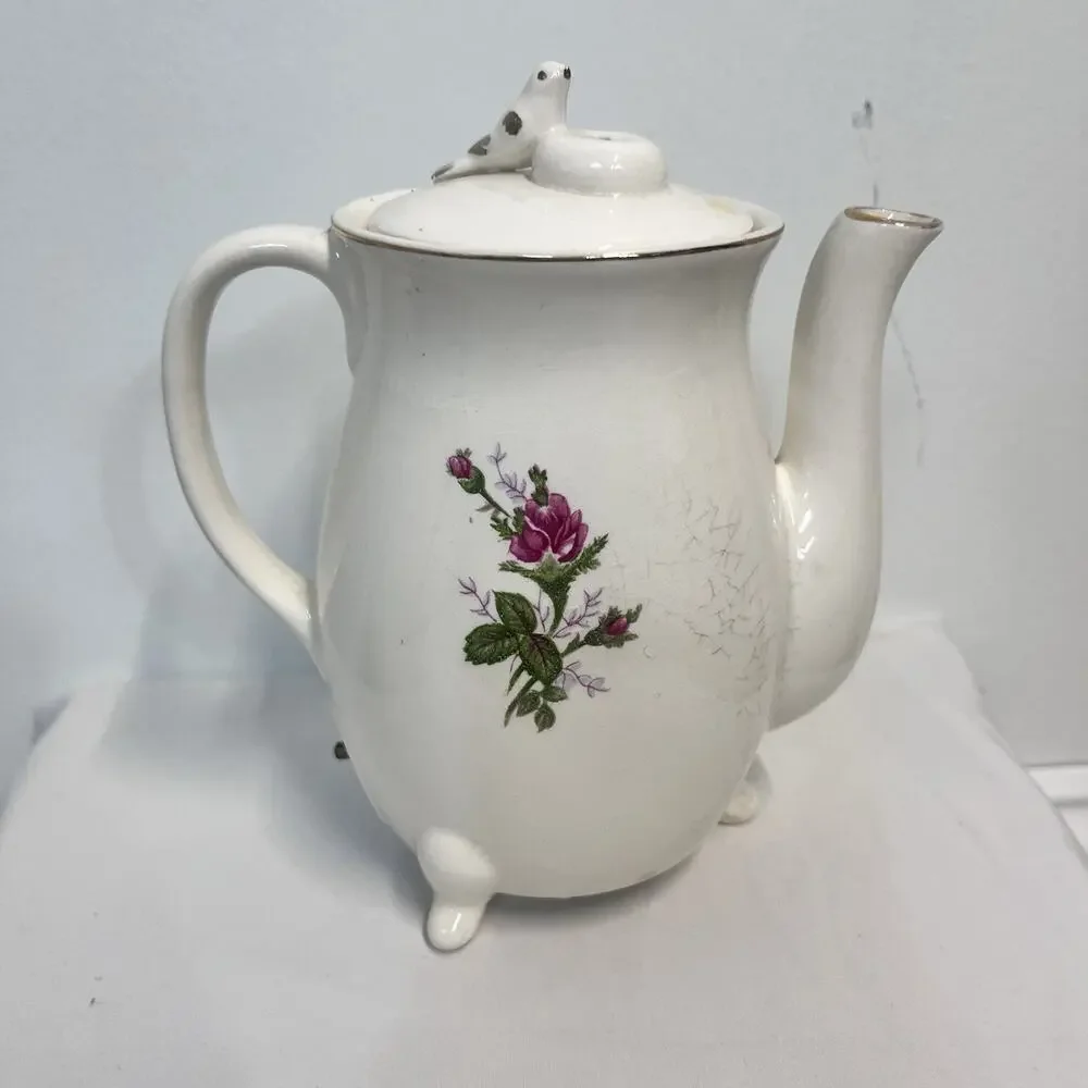 Vintage Electric Porcelain Ceramic Tea Pot Pink Colored Roses Japan *no cord*